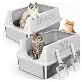 $50 2 Pack XL Stainless Steel Litter Box with High