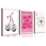 $26 3Pcs Trendy Pink Preppy Canvas Wall Art Cute G