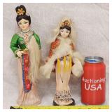 2 Vintage Asian Geisha Dolls With Real Fur