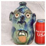 Billy Joe Craven Signed 8.5' Blue Face Pottery Jug