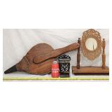 Antique Match Safe Bellows & Carved Shaving Mirror