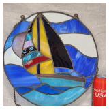 Vintage Stain & Slag Glass Window Art Sailboat