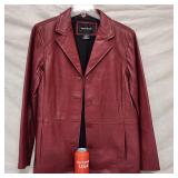 Vintage Italian Merlot Leather Women's Coat Medium