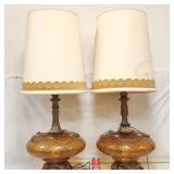 Vintage 1970's Massive Statement Amber Glass Lamps