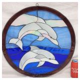19' Round Stained Slag Glass Dolphin Art