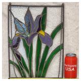 Vintage Stain & Slag Glass Window Art Irises