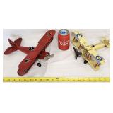 2 Metal Vintage Style Biplane Airplane Sculptures