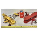2 Metal Vintage Style Biplane Airplane Sculptures