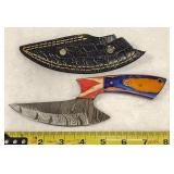 Damascus Fixed Blade Fantasy Knife Leather Sheath