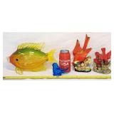 Large Glass Fish Artist Signed Blue Bird +More
