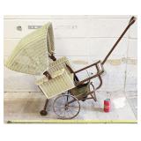 1917-1925 Antique Wicker Lloyd Baby Pull Stroller