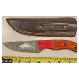 Damascus Fixed Blade Shark Knife & Leather Sheath