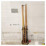 (8) Vintage Pool Cue 1 Bridge & VERY Unique Holder