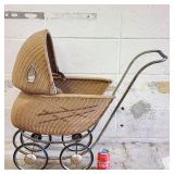 Antique Wicker Rattan Doll Stroller Carriage