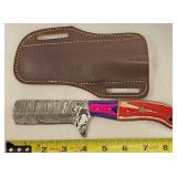 Damascus Fixed Blade Knife & Leather Sheath