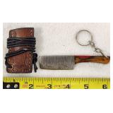 Leather Necklace Sheath Damascus Keychain Knife