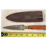 Damascus Fixed Blade Dagger Knife & Leather Sheath