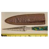 Damascus Fixed Blade Dagger Knife & Leather Sheath