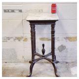 Vintage Marble & Wood Side Lamp Table Plant Stand