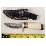 Damascus Fixed Blade Knife & Leather Sheath