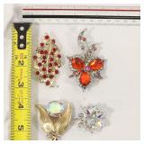 4 Vintage Rhinestone Brooch Pins 1 Signed