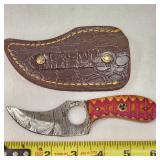 Damascus Fixed Blade Knife & Leather Sheath
