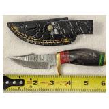 Damascus Fixed Blade Knife & Leather Sheath