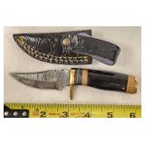 Damascus Fixed Blade Knife & Leather Sheath