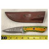 Damascus Fixed Blade Knife & Leather Sheath