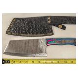 Large Damascus Chopper Blade Knife & Sheath