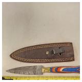 Damascus Fixed Dagger Blade Knife & Leather Sheath