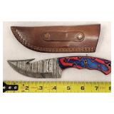Damascus Fixed Blade Knife & Leather Sheath