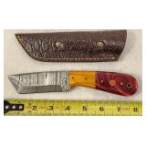 Damascus Fixed Blade Knife & Leather Sheath