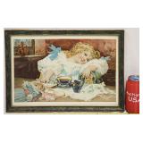 Antique 1890 Victorian Child & Dolls Lithograph