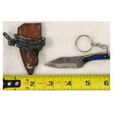Leather Necklace Sheath Damascus Keychain Knife