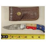 Damascus Blade Folding Pocket Knife Leather Sheeth