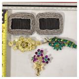 Vintage Rhinestone Enameled Brooches 1920s Holfast