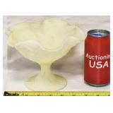 Fenton Uranium Custard Satin Glass Water Lily Dish
