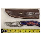 Damascus Fixed Blade Knife & Leather Sheath