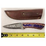 Damascus Fixed Blade Knife & Leather Sheath