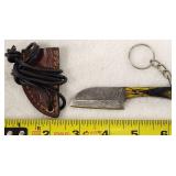 Leather Necklace Sheath Damascus Keychain Knife