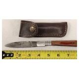 Damascus Blade Folding Pocket Knife Leather Sheeth