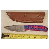 Damascus Fixed Blade Knife & Leather Sheath