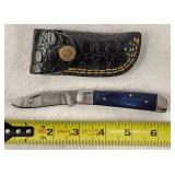 Damascus Blade Folding Pocket Knife Leather Sheeth