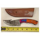 Damascus Fixed Blade Knife & Leather Sheath