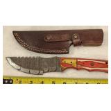 Damascus Fixed Blade Knife & Leather Sheath