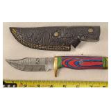 Damascus Fixed Blade Knife & Leather Sheath