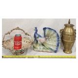Antique Sheffield Fruit Basket Peacock Brass Urn