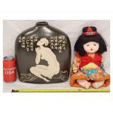 Vintage Asisn Art Vase & Doll