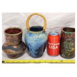 Glazed Raku Art Pottery Vases Signed Rennie & H.P.